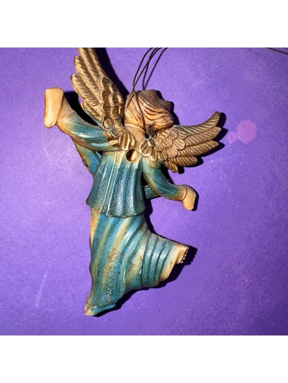 Old Hong Kong Vintage Angel Ornament Gloria Blue Gold Plastic MCM Christmas Tree